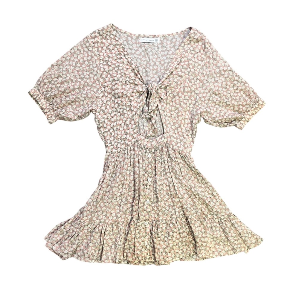 Faithfull The Brand Pink Floral Tie Front Cut Out Mini Dress Womens Small S - Picture 3 of 12
